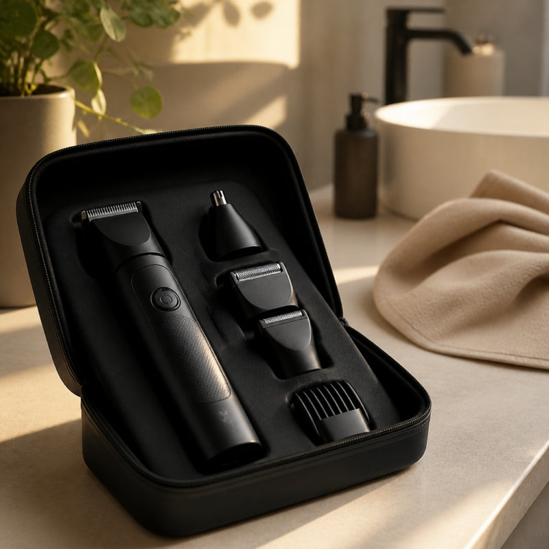 5-in-1 kit in its case on a bathroom counter