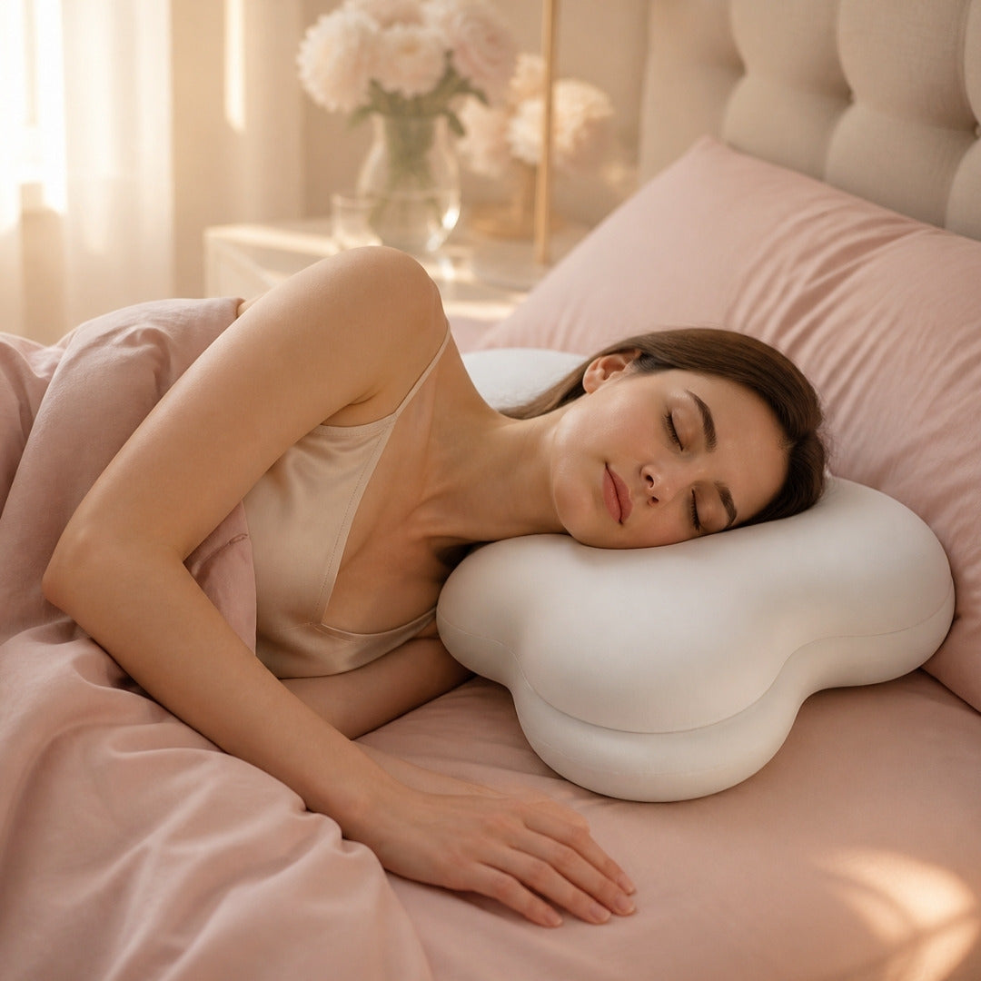 Woman sleeping on her side on the Cloud Pillow