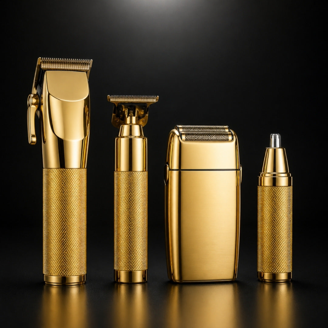 Gold Edition Shaver Set: gold clipper, T-blade trimmer, foil shaver and nose trimmer