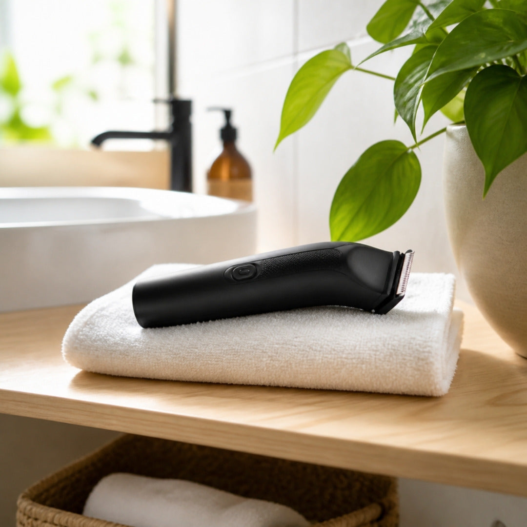 Body trimmer on a folded towel