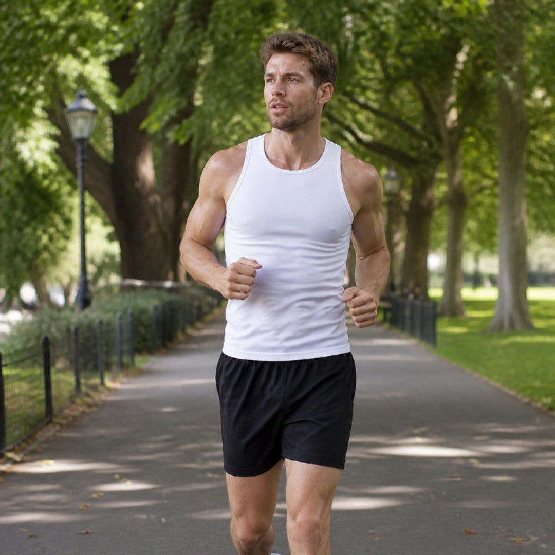 Morning jog in black shorts
