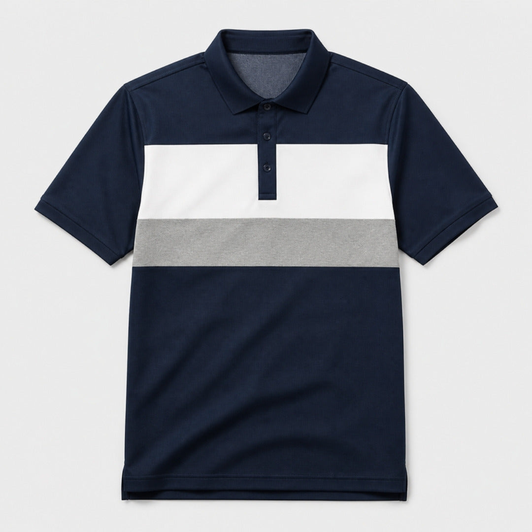 Navy colour-block polo shirt