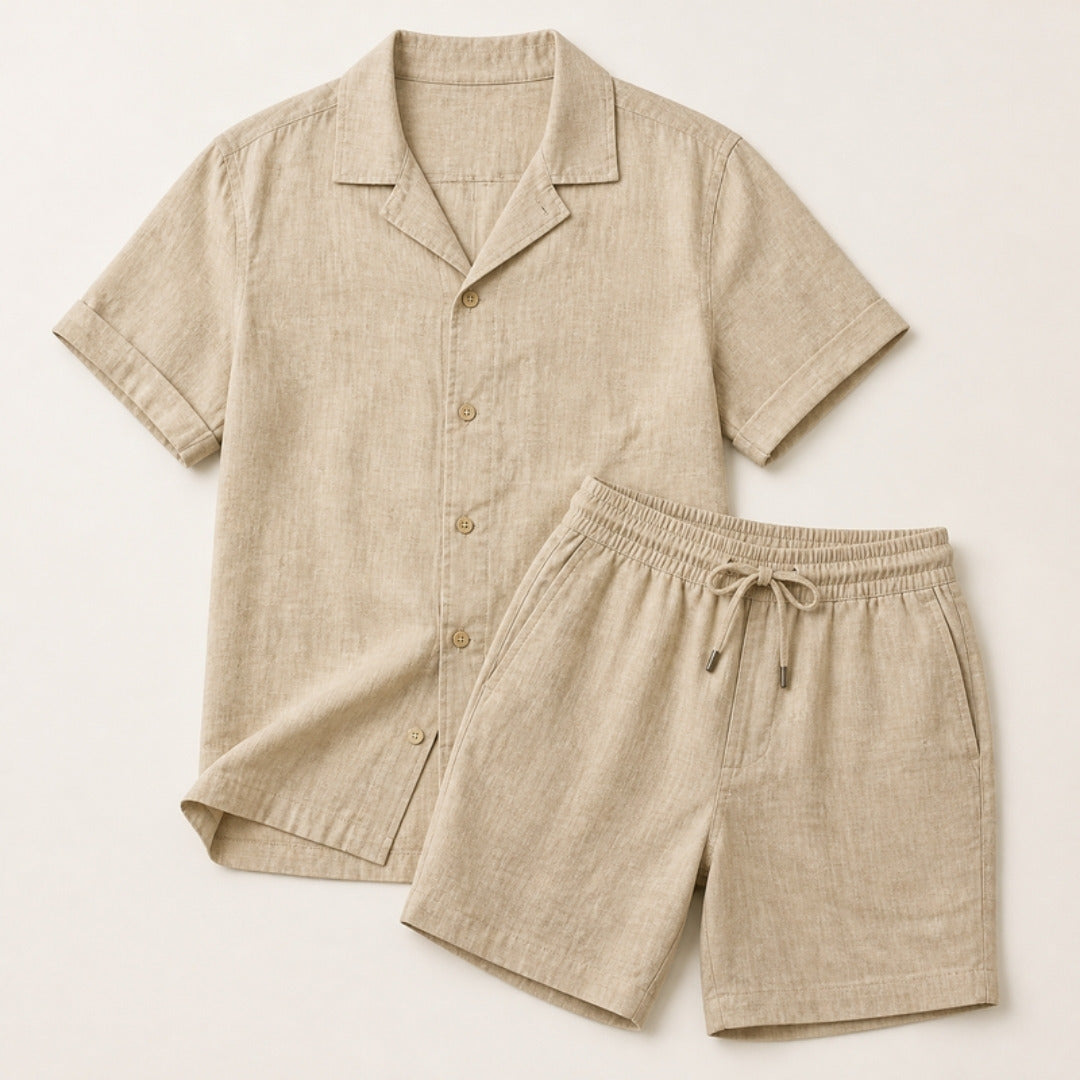 Sand linen-look shirt and shorts set
