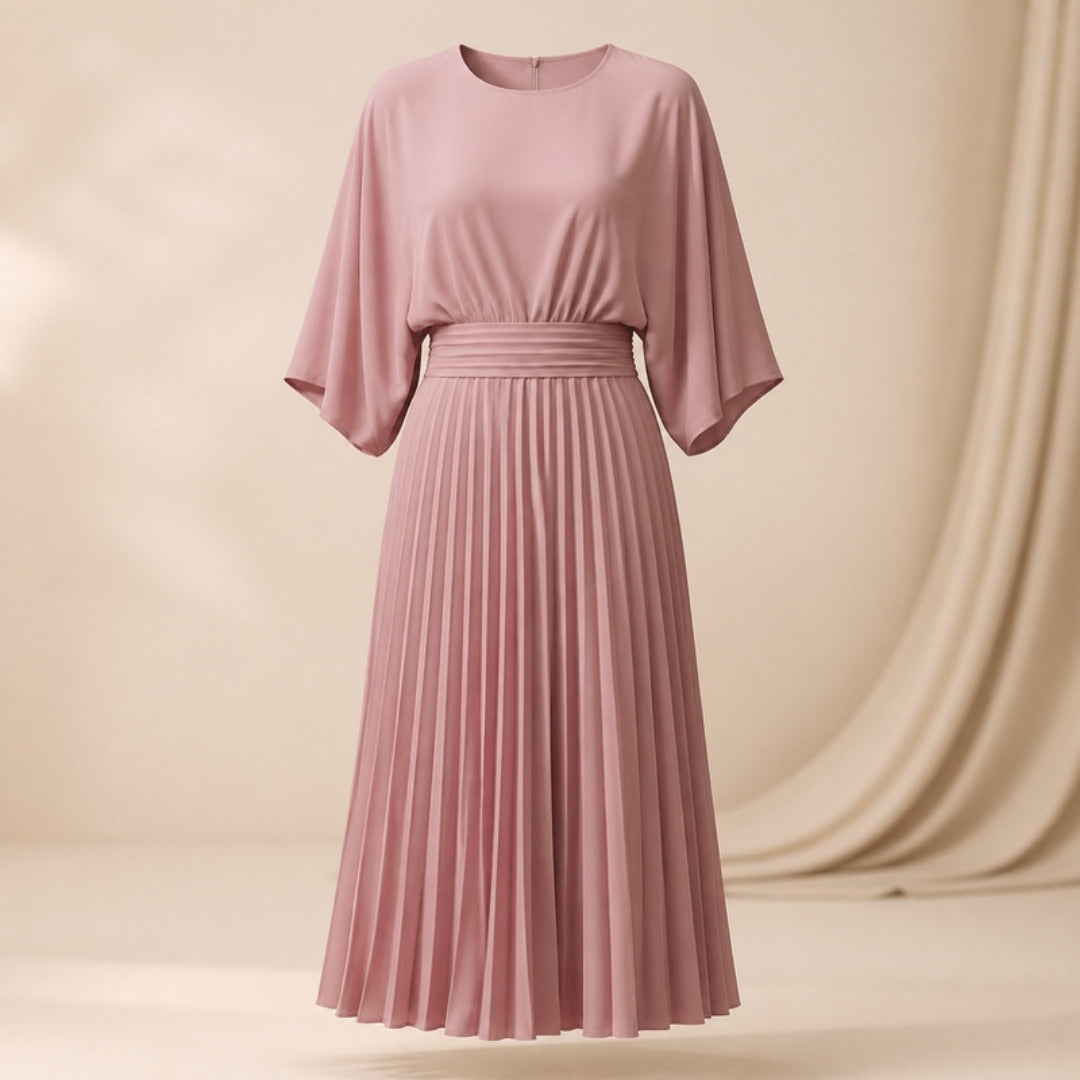 Dusty pink pleated batwing dress