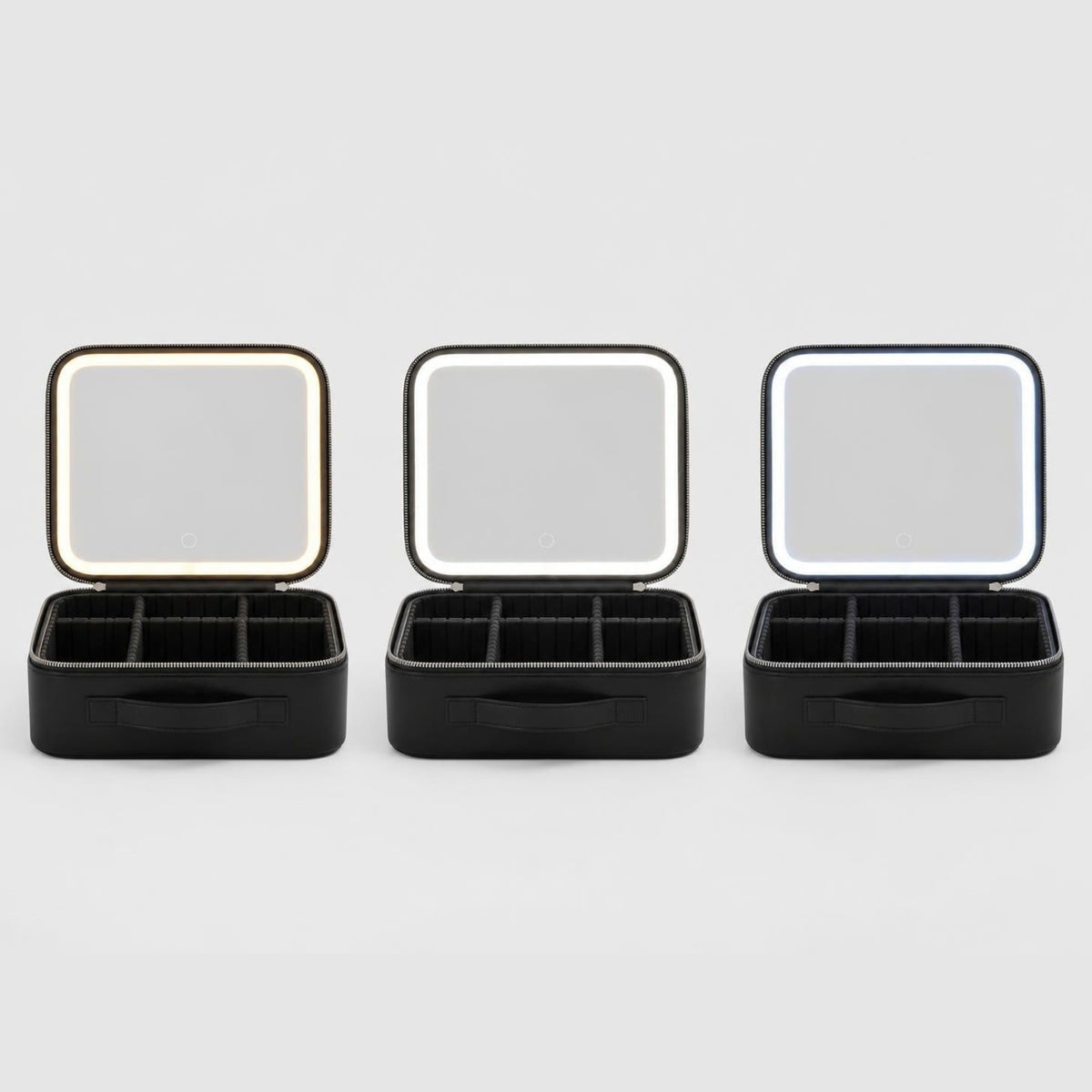 Warm, natural and cool light settings on the LED mirror
