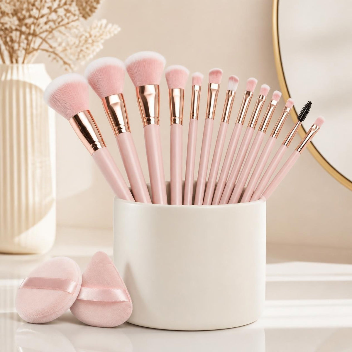Brushes in a cup on the vanity