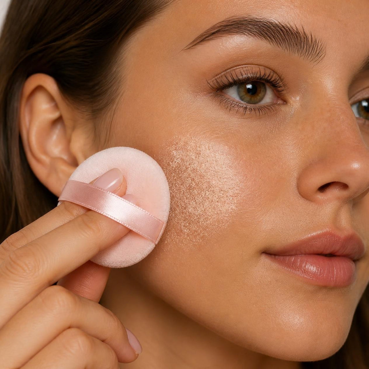 Pressing powder with the puff
