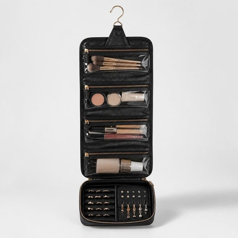 Vanigo Hanging Makeup Bag with jewellery storage, unfolded