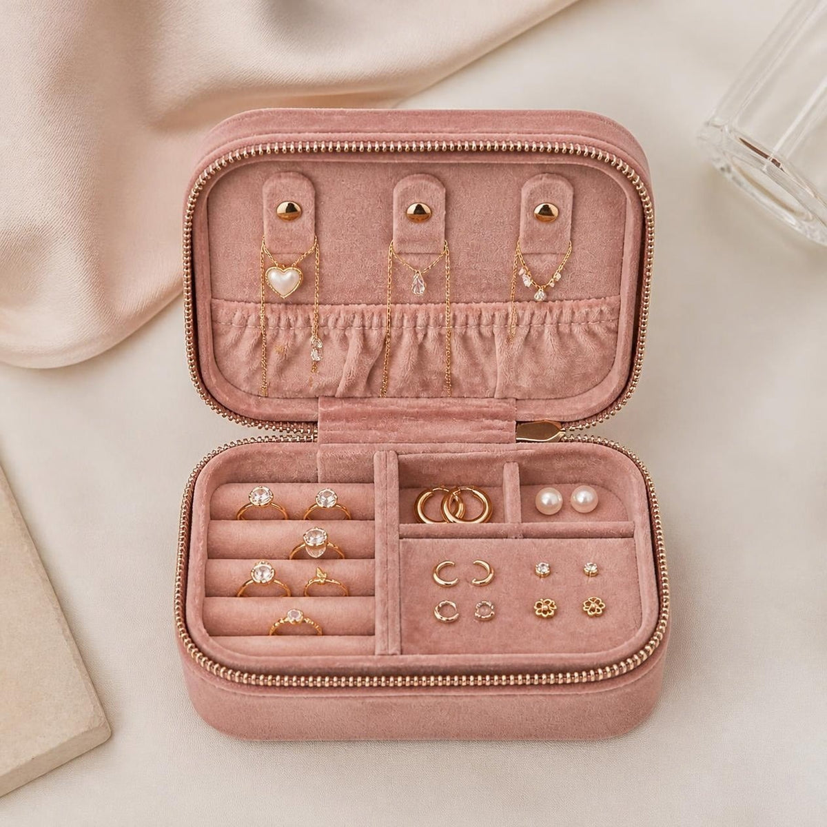 Jewellery case open and filled