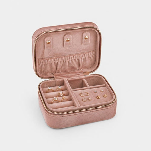 Vanigo Velvet Travel Jewellery Case in dusty rose, open